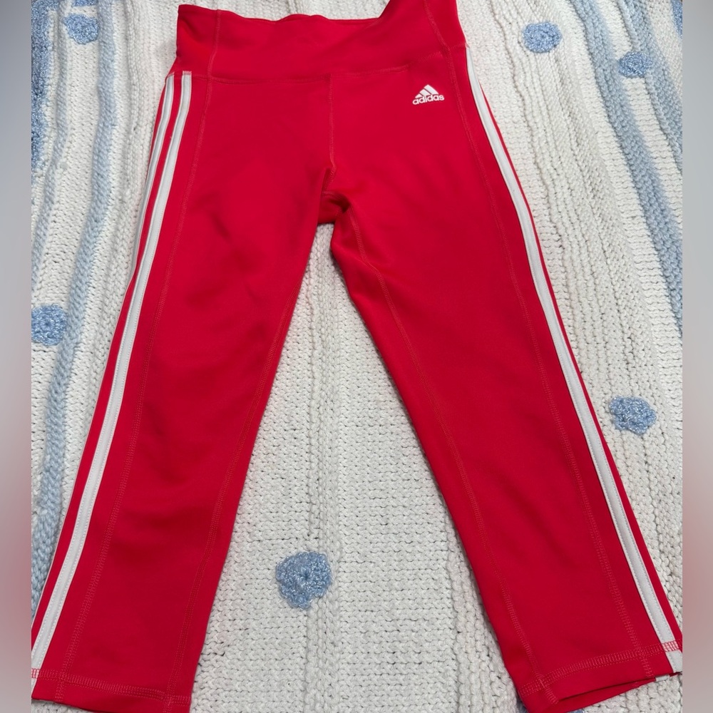 Adidas women Red Leggings with White Stripes